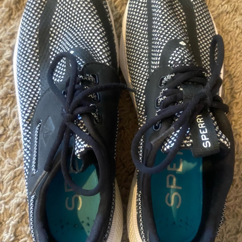 Sperry Black and White Sneakers with Mesh Design